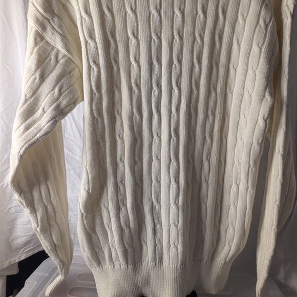 Rafaella Cream Large Cable Knit Crewneck Sweater - Picture 1 of 3